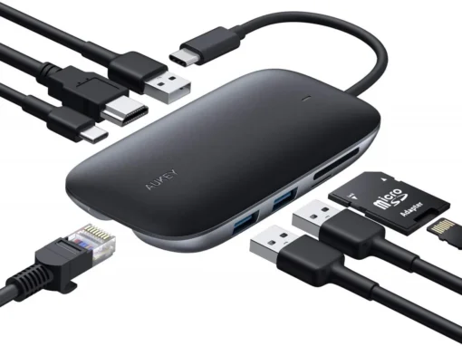 AUKEY CB-C71 aluminium HUB USB-C | 8in1 | RJ45 Ethernet 10/100/1000Mbps | 3xUSB 3.1 | HDMI 4k@30Hz | SD & microSD | USB-C Power Delivery