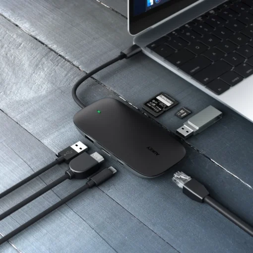 AUKEY CB-C71 aluminium HUB USB-C | 8in1 | RJ45 Ethernet 10/100/1000Mbps | 3xUSB 3.1 | HDMI 4k@30Hz | SD & microSD | USB-C Power Delivery 100W - Image 3