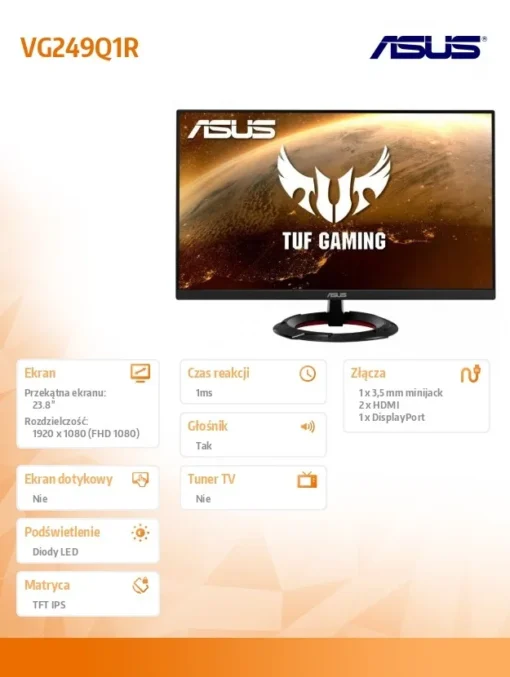 Asus Monitor VG249Q1R 23.8 inch TUF IPS HDMI DP Speaker FS - Image 4