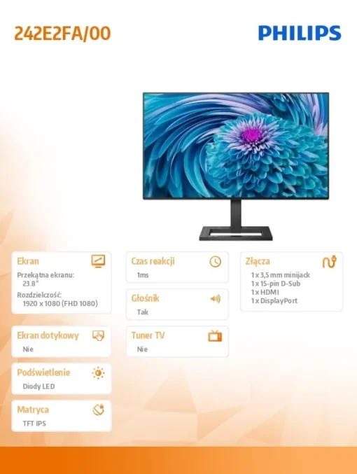 Philips Monitor 242E2FA 23.8 inch, IPS HDMI DP Speakers - Image 5