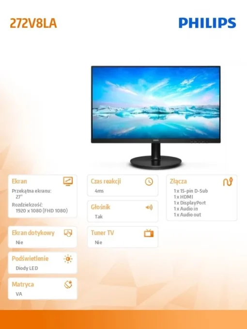 Philips Monitor 272V8LA 27 inch VA HDMI DP Speakers - Image 5