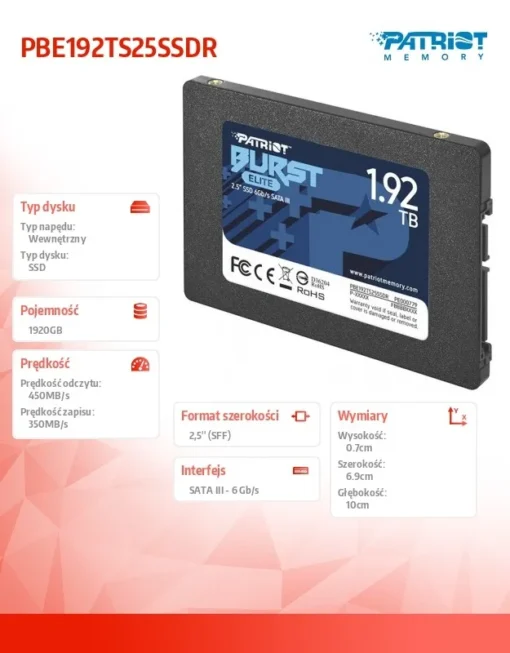 Patriot SSD 1920GB Burst Elite 450/320MB/s SATA III 2. - Image 6