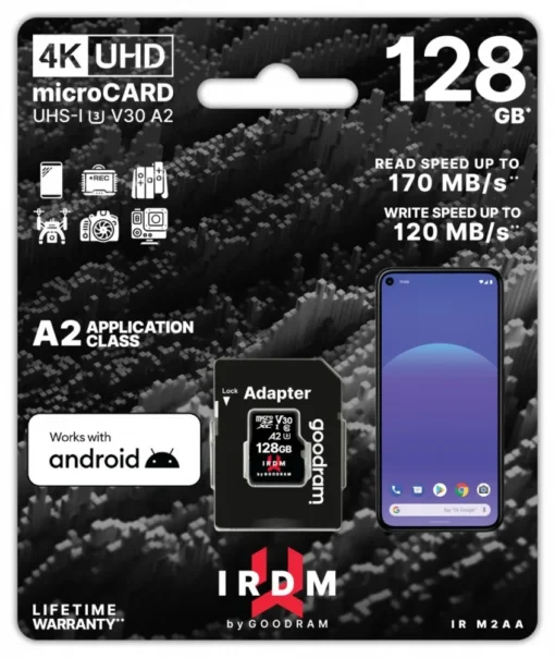 GOODRAM памет card microSD IRDM 128GB UHS-I U3 A2 + adapter