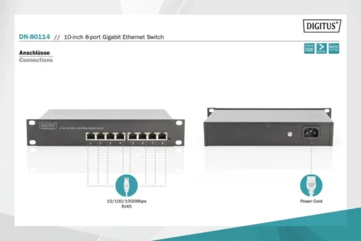 Digitus Switch 10 inches Rack 8-port GigabitEthernet, 8x10/100/1000Mbps - Image 5