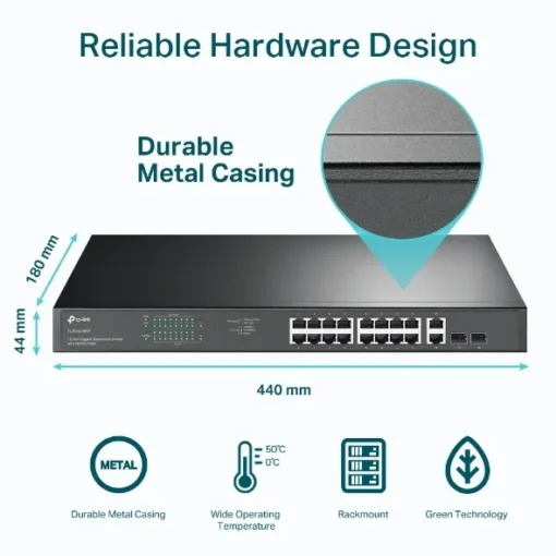 TP-LINK Switch SG1218MP 16xGE PoE+ 2xGE 2xSFP - Image 4