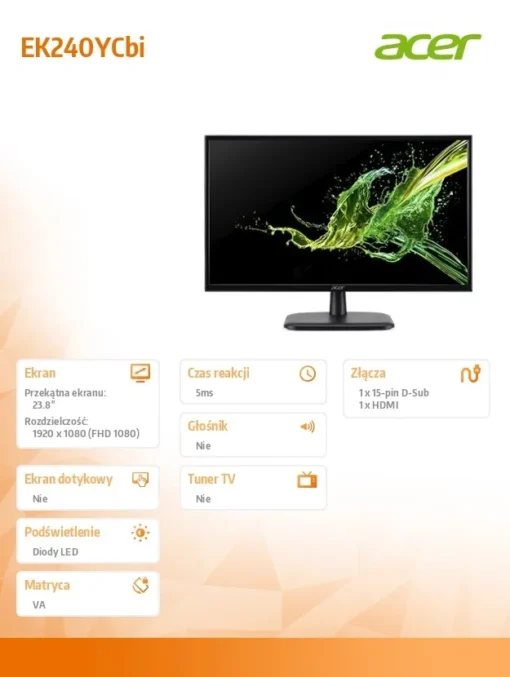 Acer Monitor 23,8 inches EK240YCbi VA 5ms VGA HDMI - Image 5