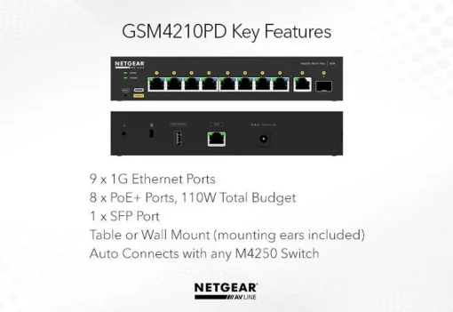 Netgear Switch 8xGE PoE+ 1xSFP GSM4210PD - Image 2