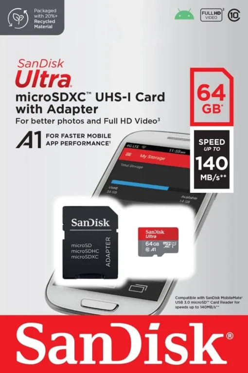 SanDisk Ultra microSDXC card 64GB 140MB/s A1 + Adapter SD - Image 3