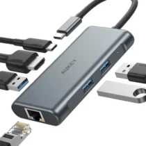 AUKEY Hub USB-C CB-C75 Aluminium | 6w1 | RJ45 Ethernet 10/100/1000Mbps | 3xUSB 3.1 | HDMI 4k@30Hz | USB-C Power Delivery