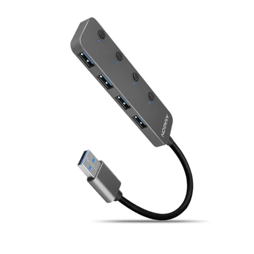 AXAGON Hub HUE-MSA 4x USB3.2 Gen 1 SWITCH metal micro USB power IN 20cm USB-A кабел