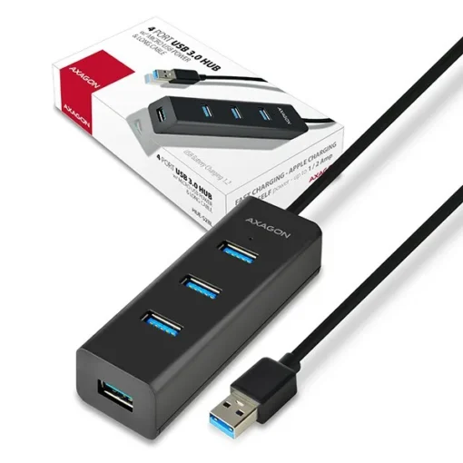 AXAGON Charging Hub HUE-S2BL 4x USB 3.2 Gen 1 1.2m Cable, MicroUSB Charging - Image 5