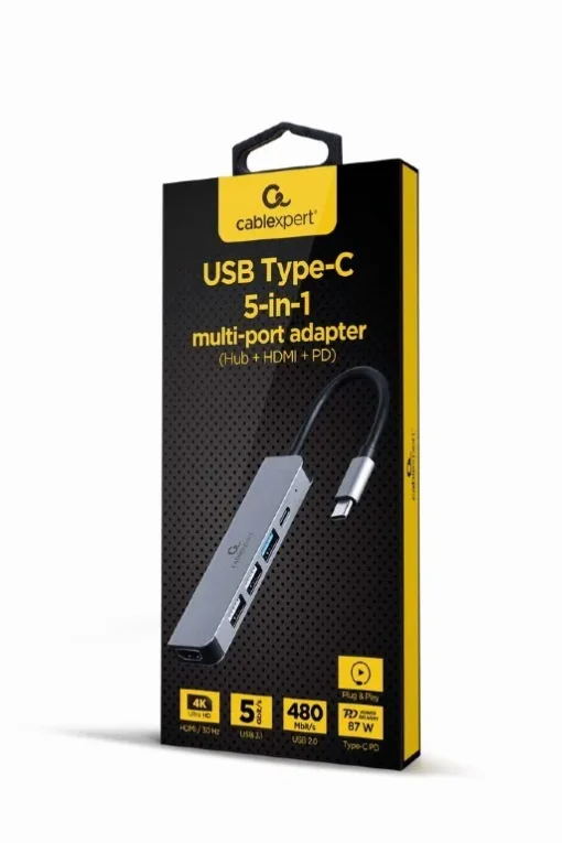 Gembird Adapter USB-C 5in1, PD, HDMI, USB 3.1, USB 2.0x2 - Image 2