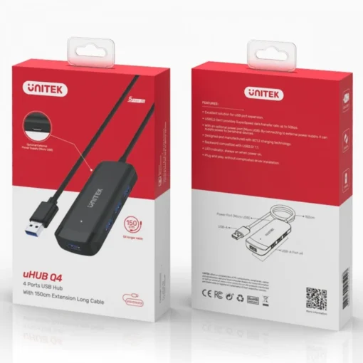 Unitek HUB USB-C, 4x USB-A 3.1, cable 150cm, H1111E - Image 3