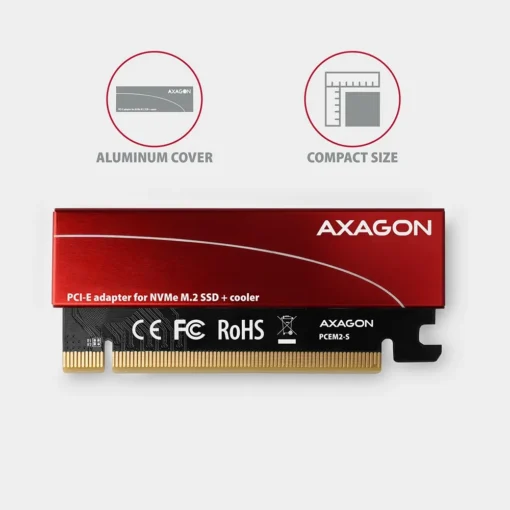 AXAGON PCEM2-S PCI-E 3.0 16x - M.2 SSD NVMe, up to 80mm SSD, low profile, cooler - Image 3