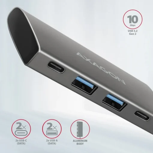 AXAGON Hub HMC-4G2 2x USB-A + 2x USB-C, USB-C 3.2 Gen 2 10Gbps, 13cm USB-C cable - Image 3