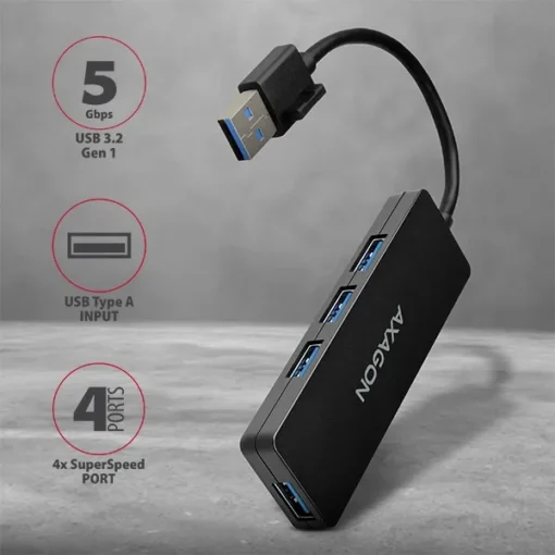 AXAGON HUE-G1A 4x USB3.2 Gen 1 SLIM hub w. 14cm Type-A cable - Image 2