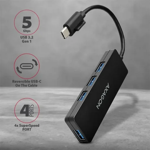 AXAGON Hub HUE-G1C 4x USB3.2 Gen 1 SLIM, 14cm Type-C cable - Image 2