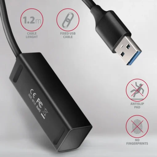 AXAGON MINI hub HUE-M1AL 4x USB 3.2 Gen 1, metal, 1.2m USB-A cable - Image 4