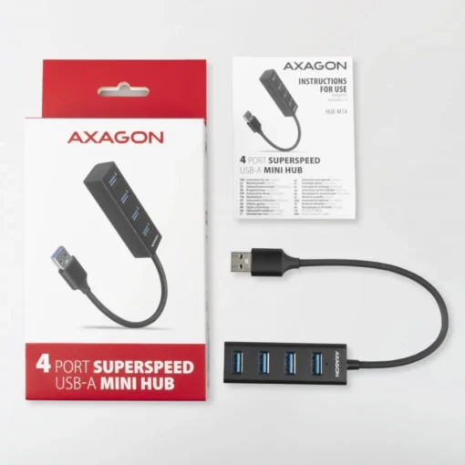 AXAGON MINI hub HUE-M1A 4x USB3.2 Gen 1, metal, 20cm USB-A cable - Image 5