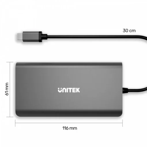 Unitek HUB 8-in-1 USB-C 3.1, PD 100W, D1019B - Image 3