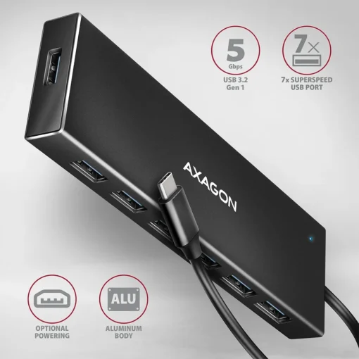 AXAGON AXAGON HUE-F7C Hub 7-port USB-C 3.2 Gen 1 ALU - Image 2