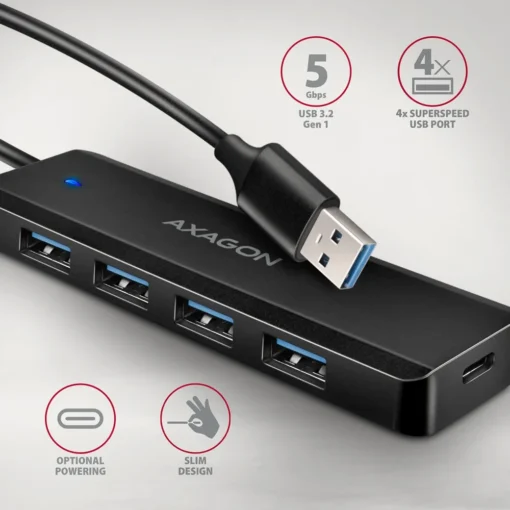 AXAGON HUE-C1A, HUB 4-port USB 3.2 Gen 1 19cm cable - Image 2