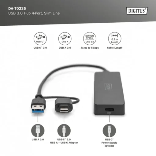 Digitus USB 3.0 Hub, 4-port DA-70235 - Image 2