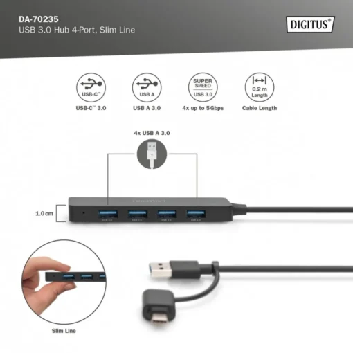 Digitus USB 3.0 Hub, 4-port DA-70235 - Image 3