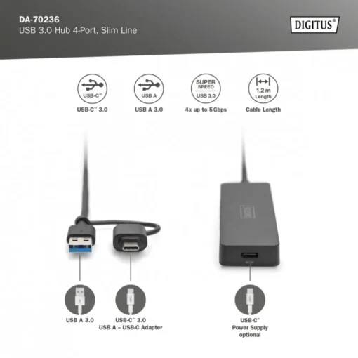 Digitus USB 3.0 Hub, 4-port DA-70236 - Image 2