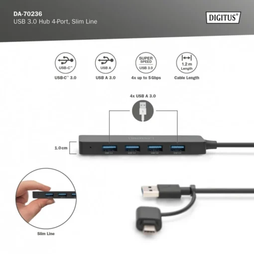 Digitus USB 3.0 Hub, 4-port DA-70236 - Image 3