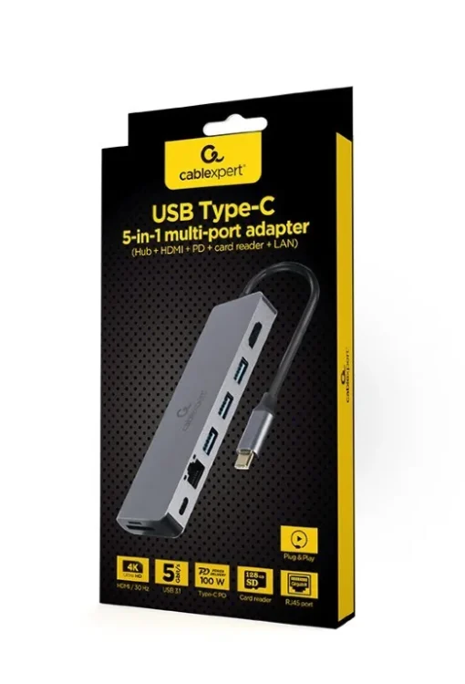 Gembird USB-C Hub for HDMI 1xUSB-C GbE 2xUSB-A Card PD - Image 5