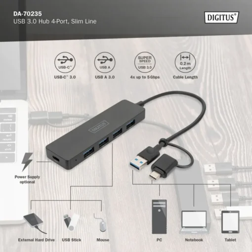 Digitus USB 3.0 Hub, 4-port DA-70235 - Image 4