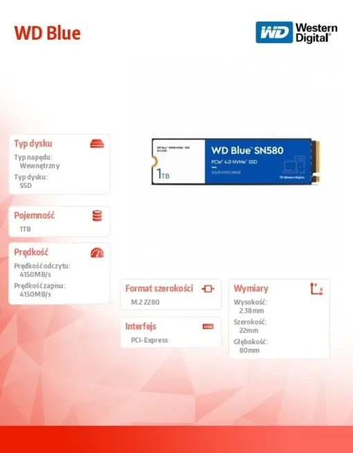 Western Digital WD Blue SSD 1TB SN580 NVMe M.2 PCIe Gen4 - Image 5