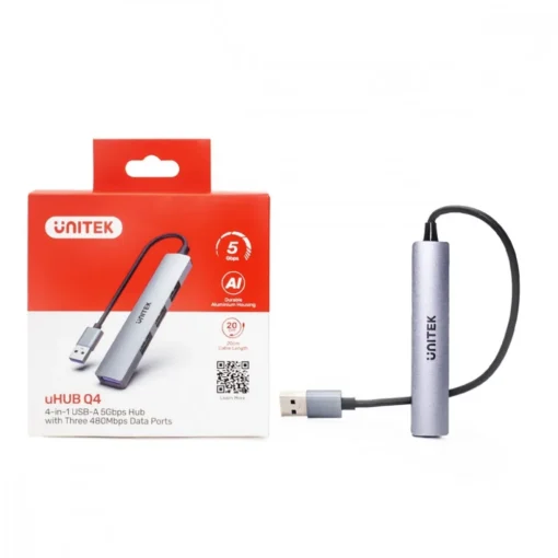 Unitek HUB USB-A, 3x USB-A 2.0, 1x USB-A 5 Gbps Alu - Image 3