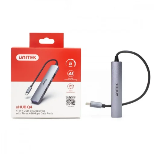 Unitek HUB USB-C, 3x USB-A 2.0 1x USB-A 5 Gbps alu - Image 4