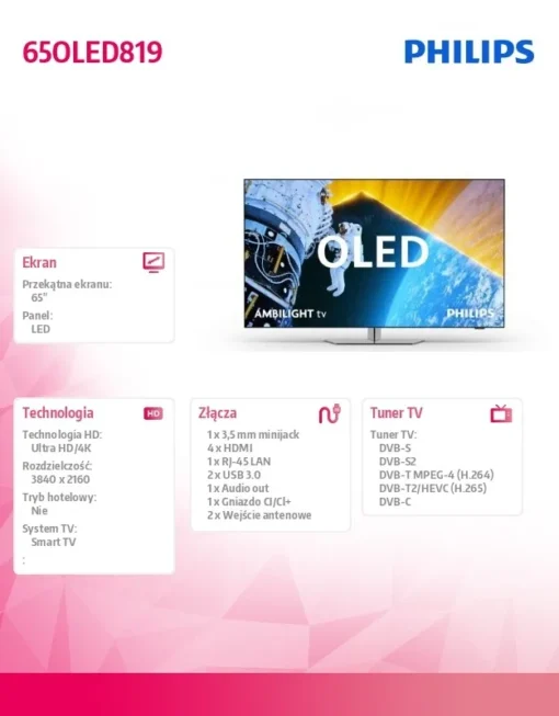 Philips TV 65 inches OLED 65OLED819/12