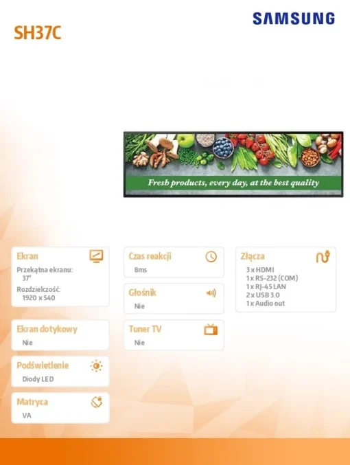 Samsung Monitor professional SH37C 37 inches 16:4,5 Mat 24h/7 700(cd/m2) 1920x540 S10 Player (Tizen 7, VXT Ready) Wi-Fi/BT 3 years d2d (LH37SHCEBGBXEN) - Image 6