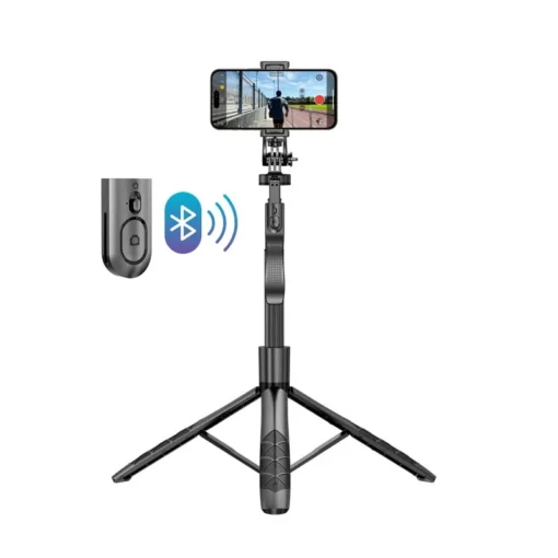 CRONG Aluminium selfie stick Bluetooth tripod black - Image 2