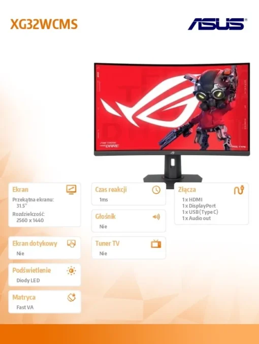 Asus Monitor 32 inches XG32WCMS ROG 280Hz HDMI DP USB-C - Image 2