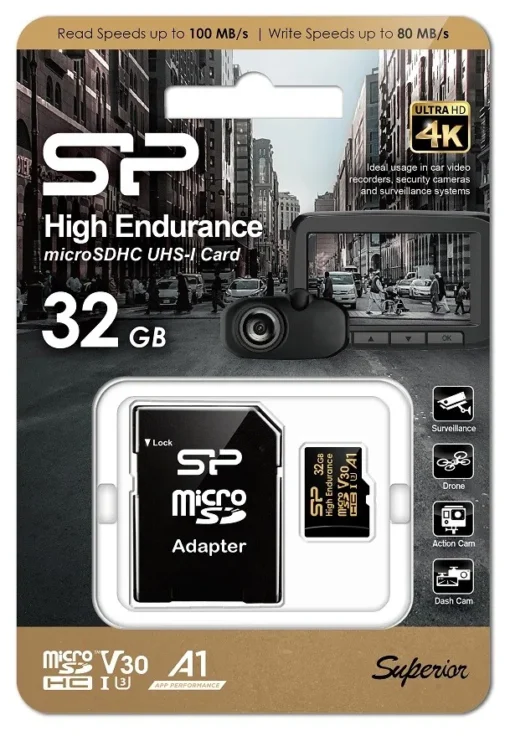 Silicon Power памет card microSDHC High Endurance 32GB V30 UHS-1 U3 A1 24/7 + ADAPTER microSD-SD - Image 2