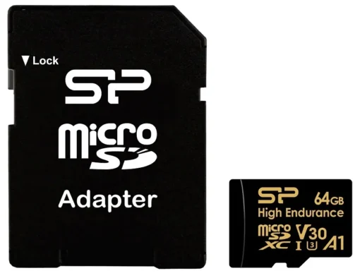 Silicon Power памет card microSDXC High Endurance 64GB V30 UHS-1 U3 A1 24/7 + ADAPTER