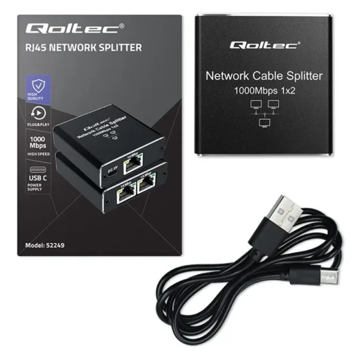 Qoltec Splitter mini SWITCH 1x2 port RJ45 1000Mbps - Image 5