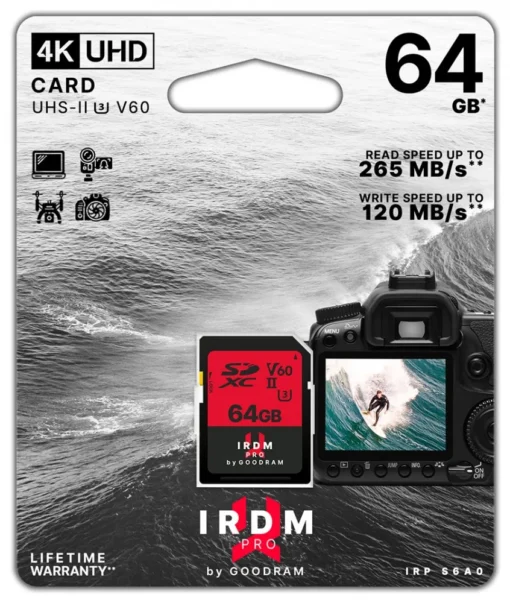 GOODRAM памет card SDXC Iridium PRO 64GB V60 UHS-II U3 - Image 3