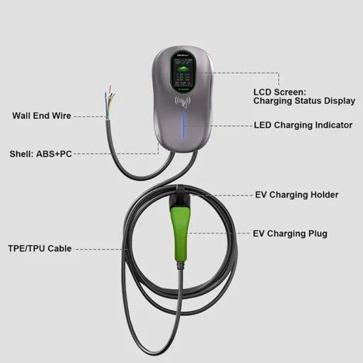 Qoltec Charging station EV 2w1 Typ2 | 22kW | Wi-Fi | TUYA | LCD | RFID |3 fazy | Wallbox | 5m - Image 5