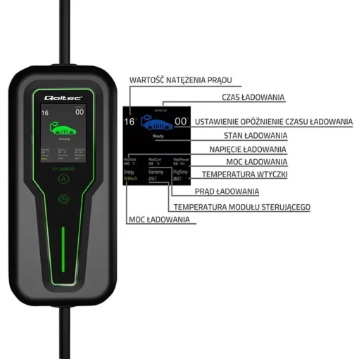 Qoltec Mobile charger for EV 2in1 type2 3.5kW LCD - Image 3