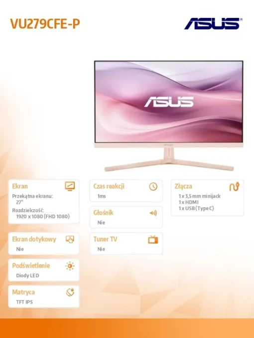 Asus Monitor 27 inch VU279CFE-P VU IPS 100Hz HDMI USB-C 15W - Image 4