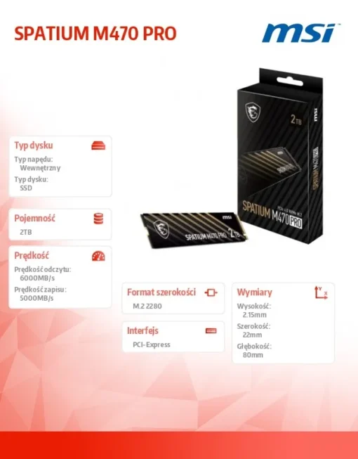 MSI Dysk SPATIUM M470 PRO 2TB M.2 PCIe4 6000/5000MB/s - Image 2