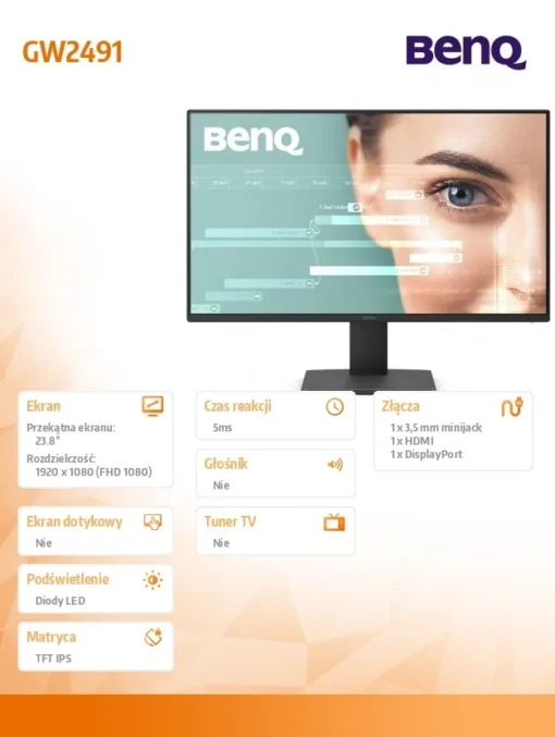 Benq Monitor 23.8 inches GW2491 LED 5ms/100Hz/IPS/HDMI - Image 2