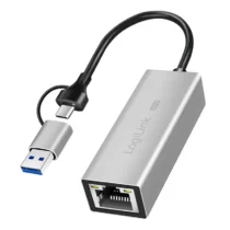 LogiLink USB-A/-C to 25G Ethernet adapter gray