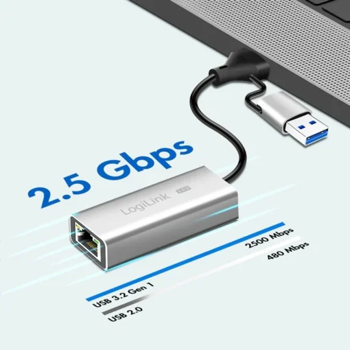 LogiLink USB-A/-C to 2,5G Ethernet adapter, gray - Image 2